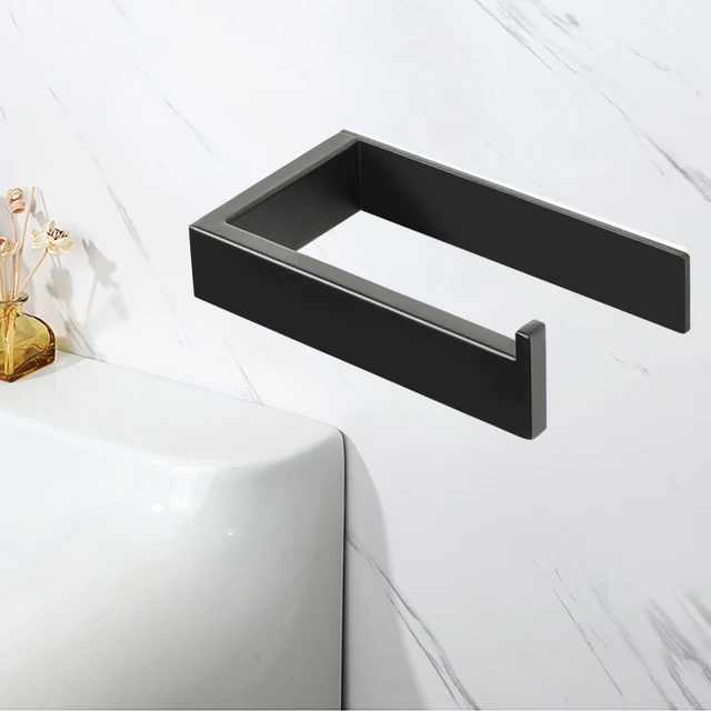 สแตนเลสสุขาม้วนผู้ถือ Wall Mount กระดาษทิชชูห้องน้ําผู้ถือ Self Adhesive Matte สีดํากระดาษทิชชูอุปกรณ์เสริม 4