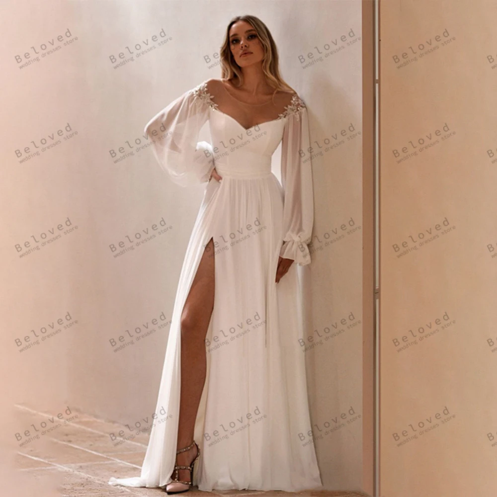 Charming Wedding Dresses Glamorous Bridal Gowns Lace Appliques Long Chiffon Puff Sleeves Robes Vestidos De Novia 2025 Customized 3