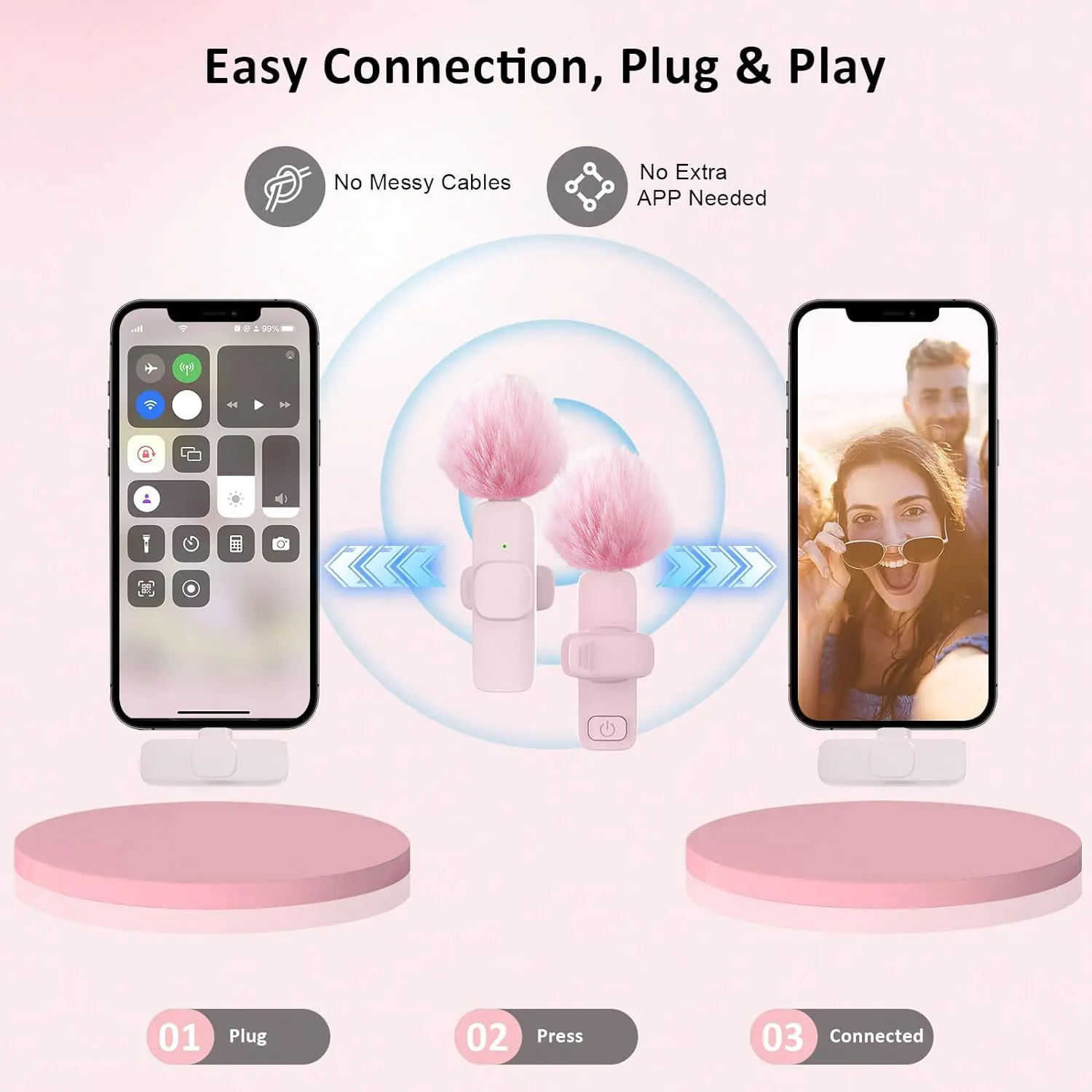 새로운 핑크 K60 플러그 앤 플레이 무선 라발리에 마이크 휴대용 미니 무선 마이크 스마트폰 라이브 스트리밍/비디오 녹화용