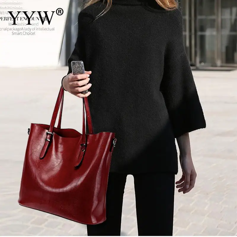 

Vintage Soft Leather Women Tote Bag Large Capacity Oil Wax Square Shoulder Handbag Casual Ladies Crossbody Trunk Messenger Purse