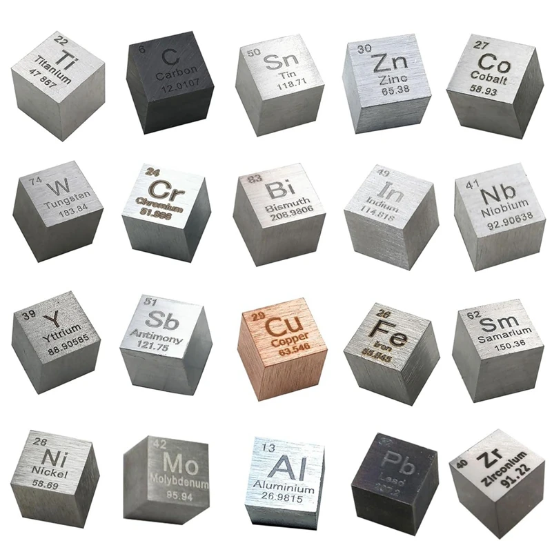 

20Pcs Metal Elements Cubes Set Density Cubes Set Tungsten Cubes Set For A Periodic Table Of Elements Collection (.39 Inch/10Mm)