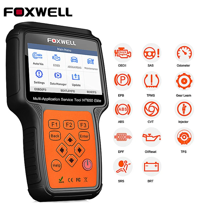 

FOXWELL NT650 Elite OBD2 EOBD Automotive Scanner ABS Airbag SAS EPB Oil DPF TPMS TPS BRT Service Reset Engine Diagnostic Tool