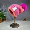 High quality New winter Hat Women's rabbit fur Knitted Hat Fox fur pompom Hat Curled Edge mix Colore Hat for girls womens 4