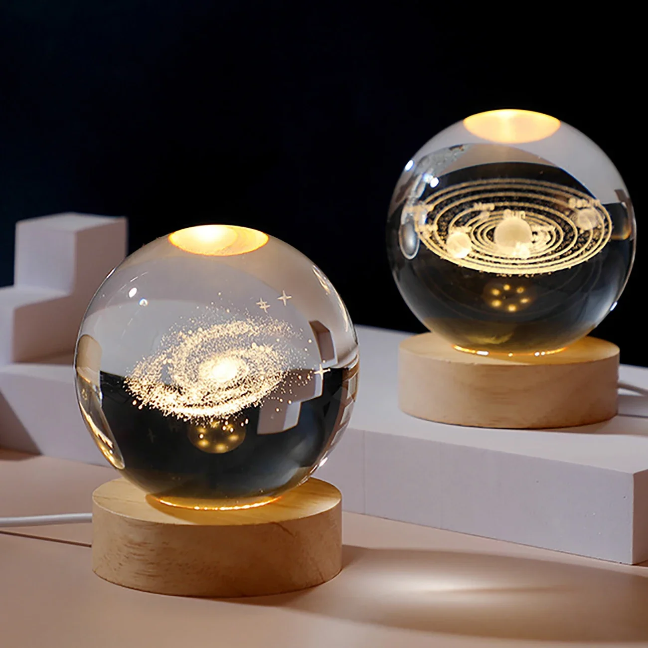 Crystal Ball Night Light Universe Series Solar System Milky Way Crystal Led Light Warm Light Home Ornament USB Charging