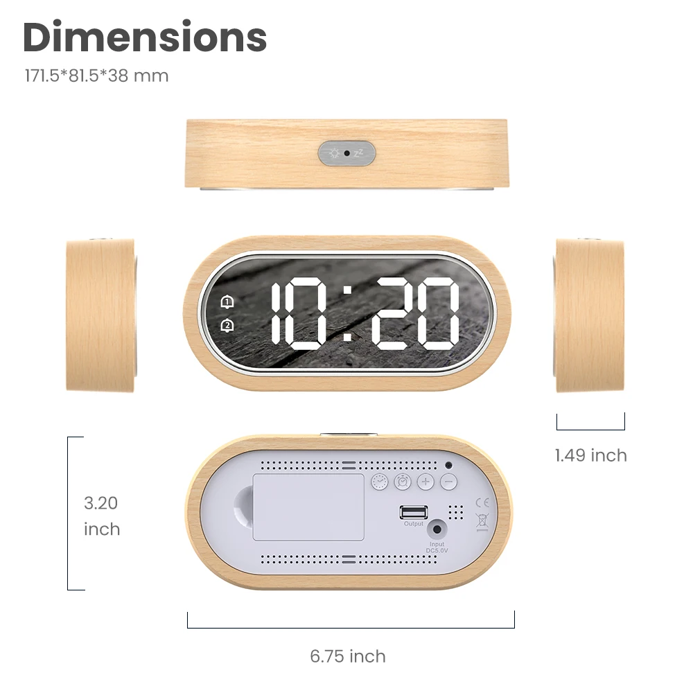 Digital Clock LCD Digital Clock Digital Desk Clock Digital Table Clock Digital Clock Alarm Snooze Table Thermometer Electronic USB charger LED Mirror Wooden Watch Living room Desk Clocks AAA Powered