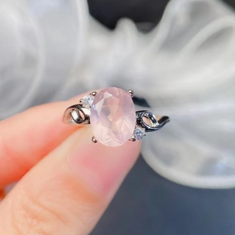 

100% Natural Rose Quartz 925 Silver Ring 2ct 7mm*9mm Faceted Rose Quartz Jewelry Elegant Gemstone Ring for Daily Wear