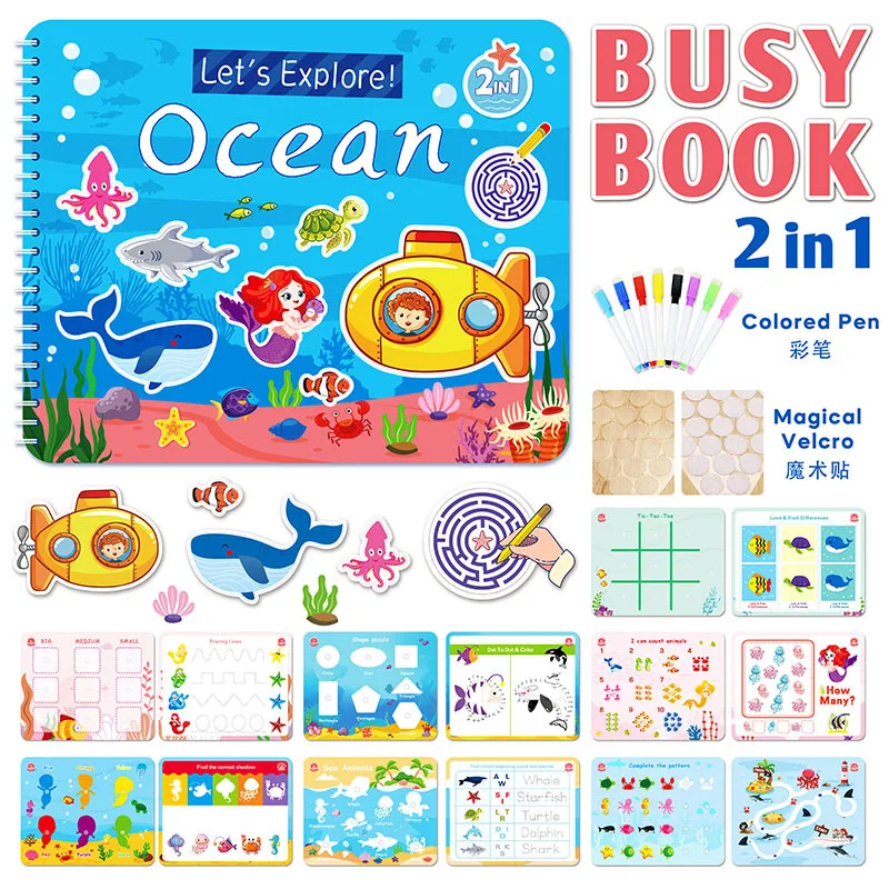 

Kid Quiet Busy Book Montessori Book Baby Educational Toy Ocean Sorting Match Game Baby Sticker Toy for Child Book Gift