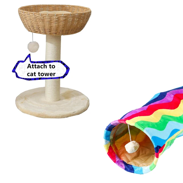Interactive Cat Toys Ball with Bell and String, Hanging Ball Toys Cat Tree Accessories, Cat Tower Swing Ball Toy 2