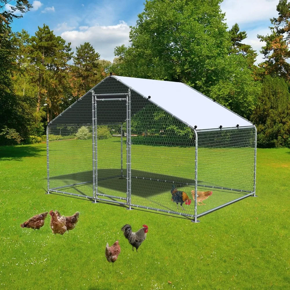 

Large Metal Chicken Coop with Anti-Uv and Waterproof Cover Outdoor Chicken Runs for Yard Walk-in Poultry Habitat Cage