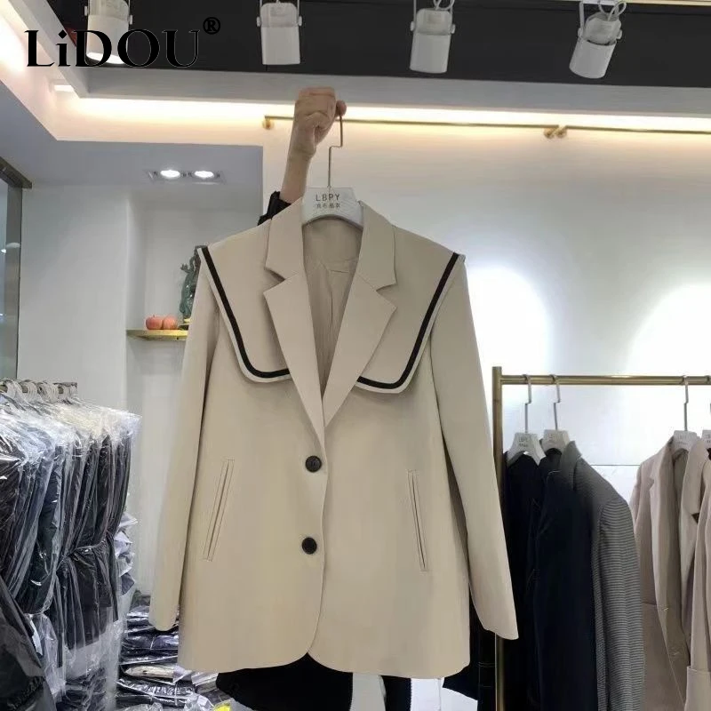 2023 Spring Autumn New Solid Color Fashion Long Sleeve Blazers Women High Street Casual Loose Button Pockets All-match Outwear