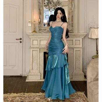 Backless Sexy Club Birthday Party Fairy Dress Spring Summer Sleeveless Spaghetti Strap Ruffled Long Dress Holiday Beach Dress 1