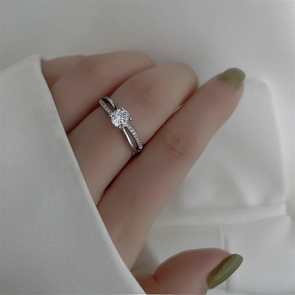 1 Pc Fashion Exquisite Cross Fresh Creative Zircon Silver Color Ring Women Party Daily Gift Adjustable Open Ring