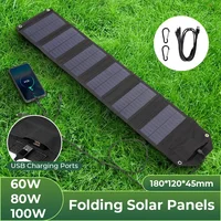 Panneau solaire pliant 60W/80W/100W USB 5V, chargeur solaire Portable, batterie externe pour Camping en plein air, randonnée + câble 1