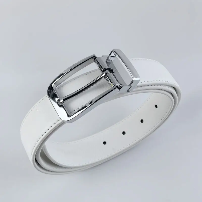 Korean version Golf white leather belt Pin buckle youth pants casual belt original belt for men and women
