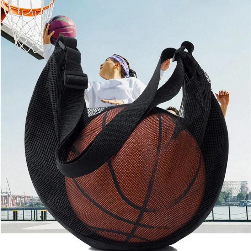 Mesh Basketball Bag Basketball Outdoor Sports Shoulder Bag Large Capacity Mesh Single Ball Carry For Volleyball Football