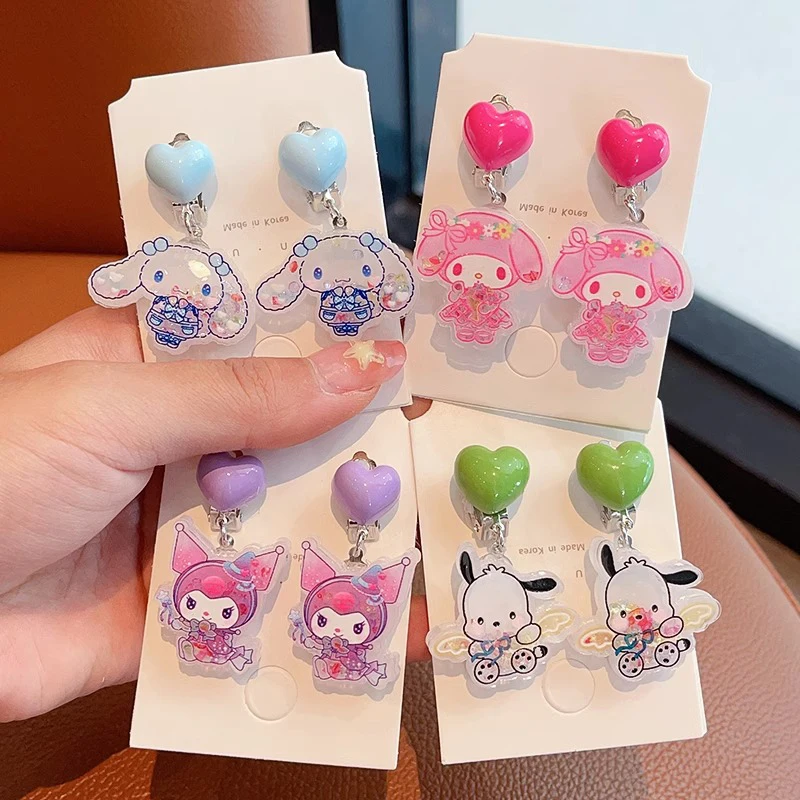 Ear Clip 1Pair Cartoon Sanrio No Piercing Pendant For Women Girls Children