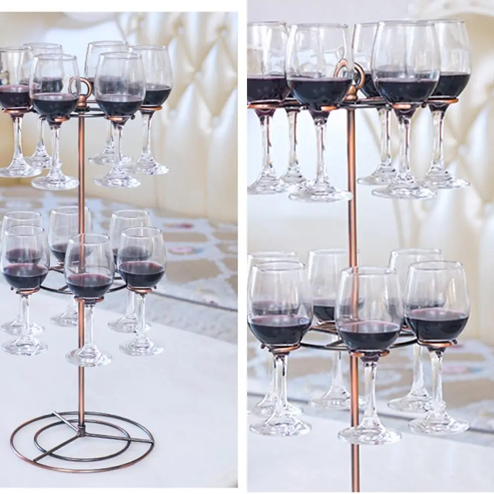 

Elegant Freestanding Wine Glass Flight Server Stand Bronze with 12 Holders Glasses Display Easy to Install Metal