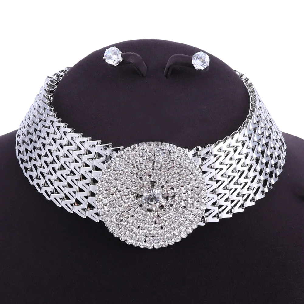 Crystal Bridal Jewelry Sets Gold Color Rhinestone Necklace Wedding Engagement Jewelry Sets for Women