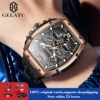 GELATU 6013 Man Watches Deep Waterproof Tonneau Dial Mechanical Watch For Men Hollow Skeleton Auto Date Business Male Hand Clock