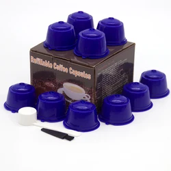 10-Pack Reusable Coffee Capsules with Spoon and Brush Set - High Quality Refillable Pods - L (Sapphire Blue-10pcs)