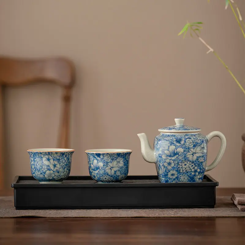 

Ceramic Tea Set A Pot of Two Cups Teapot Kung Fu Teaware Modern Simple Household Living Room Creative Retro Light Luxury Teacup