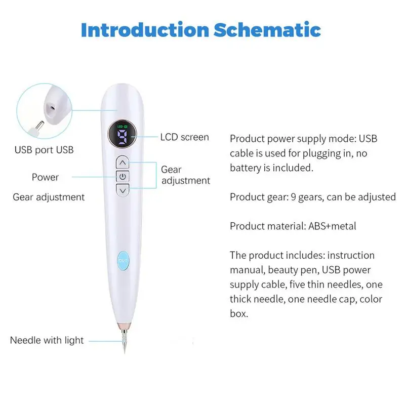 9 Level Electric Freckle Skin Mole Dark Spot Remover Pen Skin Tag Remover Dark Spot Wart Speckle Tattoo Removal Pen Plasma