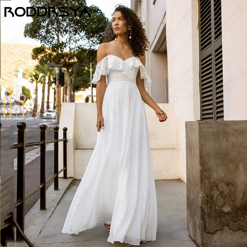 

RODDRSYA Sweetheart A-line Chiffon Wedding Dresses For Women Boho Off Shoulder Bridal Party Romantic Lace Vestido de Novia 2024