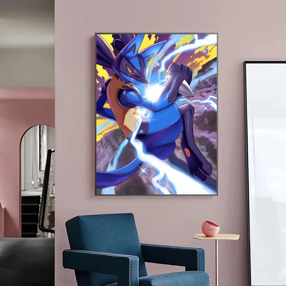 Japanese Pokemon Valorant Lucario Canvas Painting Vintage Anime Decoration Art Wall Stickers Room Figures Poster Bedroom Decor