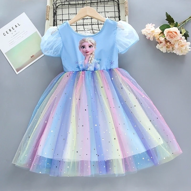 

New Disney Summer Girls Dress for Children Frozen Elsa Anna Princess Girl clothes Short Sleeve Ball Gown Carnival Party Dresses