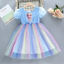 New Disney Summer Girls Dress for Children Frozen Elsa Anna Princess Girl clothes Short Sleeve Ball Gown Carnival Party Dresses