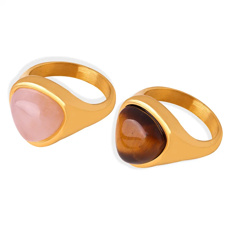 Vintage Stainless Steel Tiger Eye Stone Ring For Women Turkish Handmade Simple Statement Ring Retro 6