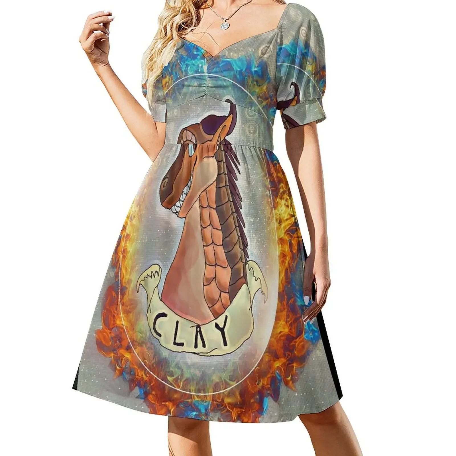 thumbnail image 1 of ¡Inspiración en Alas de Fuego! Vestido sin mangas Clay the Dragon de L Gottshall, vestido de verano para mujer, estilo coreano., 1 of 7