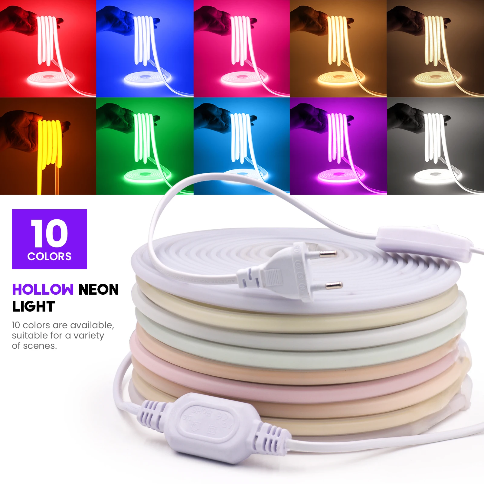 

AC 220V COB Neon Light Waterproof 288Leds/M White Ice Blue Pink Yellow Purple Green Home Decor Flexible Ribbon Tape LED Strip