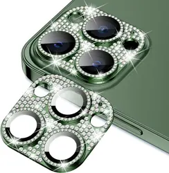 GlamourShield: Sparkling Rhinestone Camera Lens Protector Glass - iPhone 12 Pro (Green)