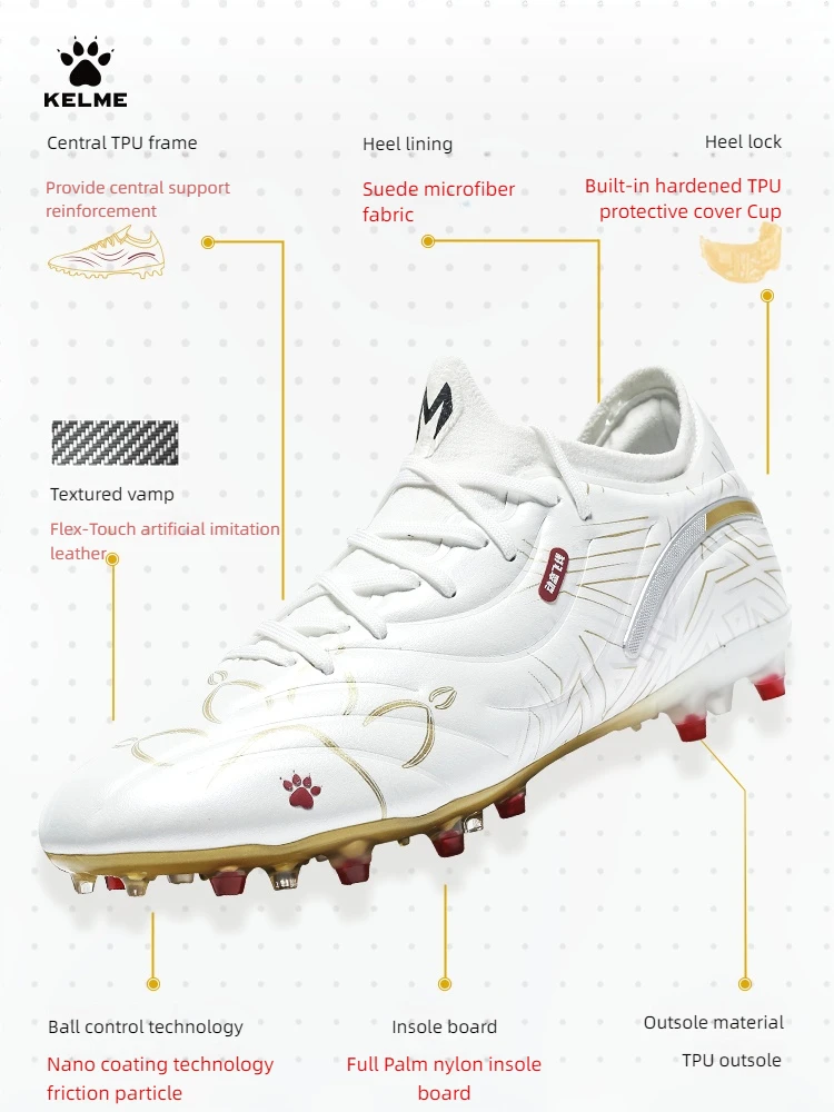 Football Shoes Kelme Football Shoes Men's Mg Soccer Shoes Professional Competition Artificial Grass Training Adult Sports