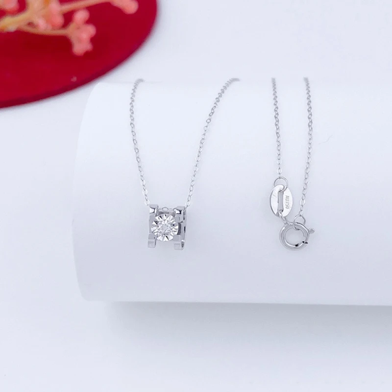 

18K real gold diamond pendant embedded nested chain can adjust the chain car flower ox head AU750 set of chain