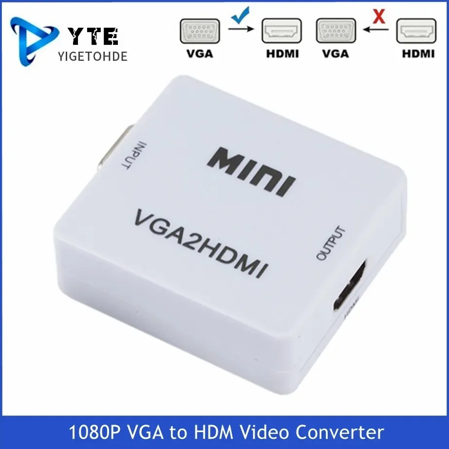 HD 1080P VGA to HDMI-Compatible Video Adapter Converter YIGETOHDE VGA2HDMI Converter With Audio for PC Laptop to HDTV Projector