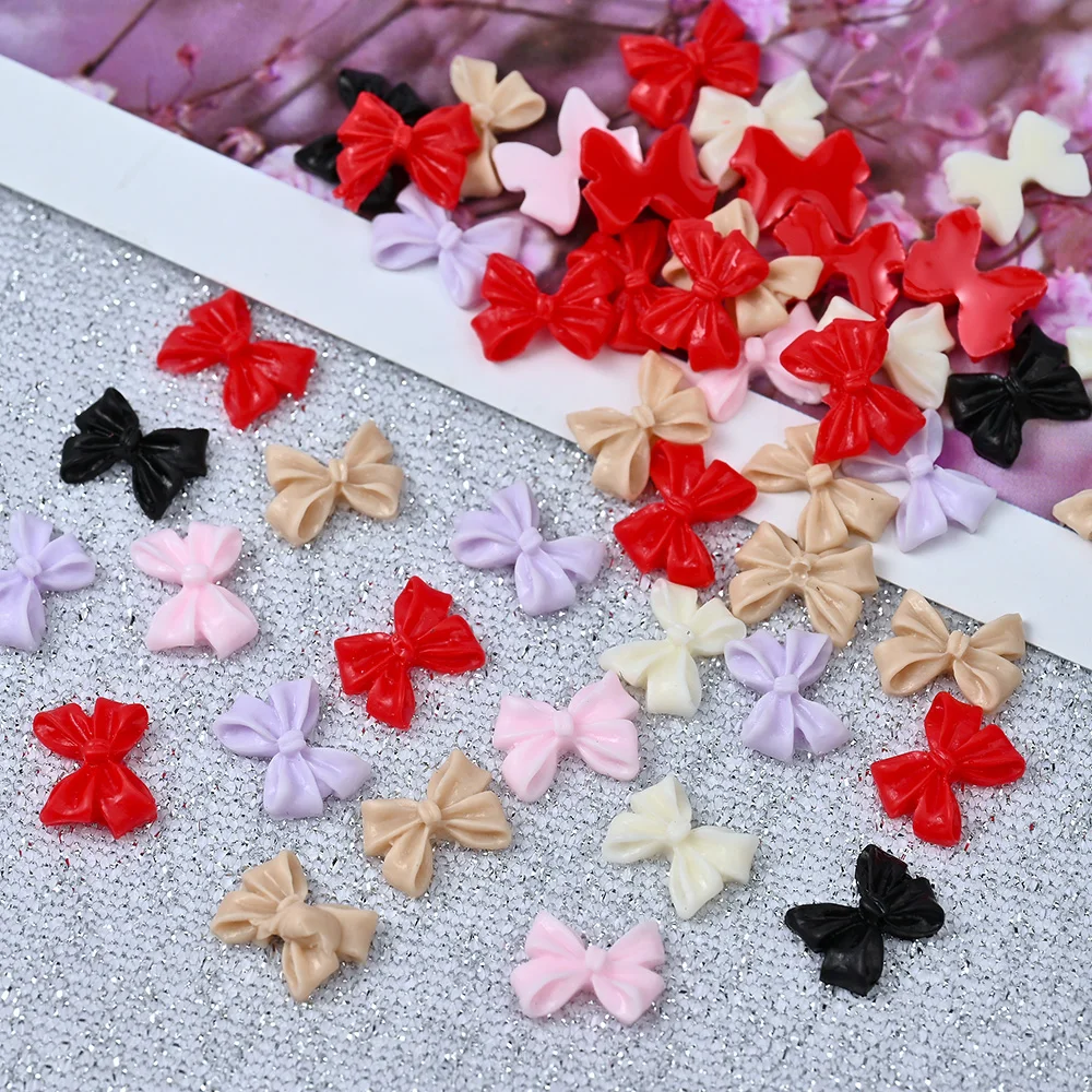 100Pcs 3D Resin Ribbon Nail Art Charms 8*11MM Kawaii Bowknot Nail Art