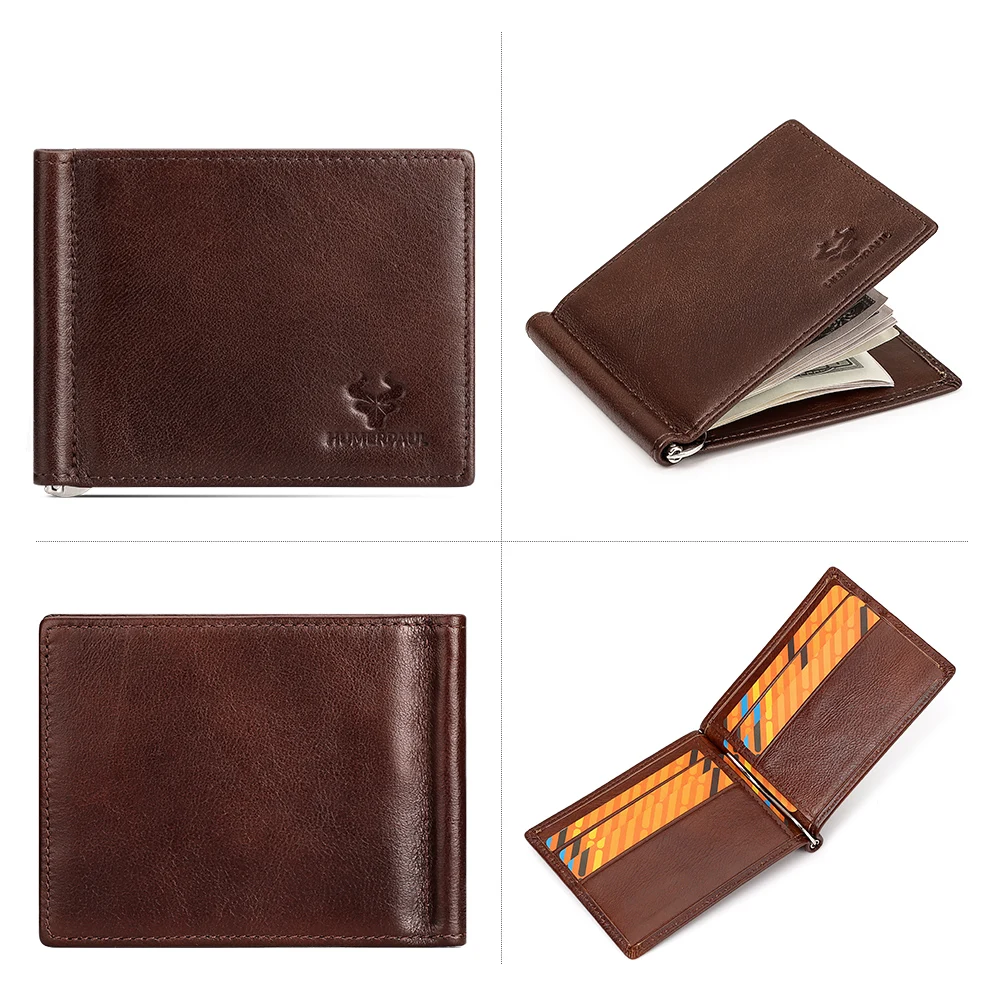Leather Wallet Mens Slim with Money Clip RFID Blocking Credit Card Holder