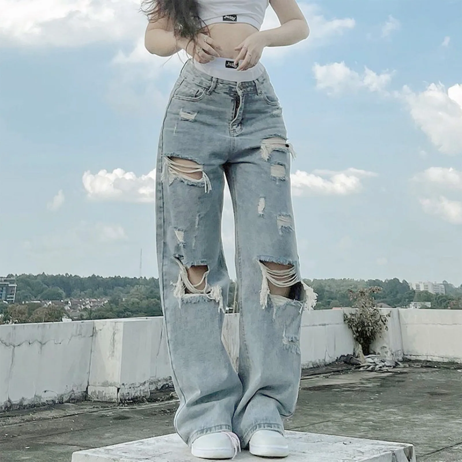 Korean Fashion Baggy Loose Skinny Jeans Casual Denim Pants Streetwear Female Y2K Jeans pantalon pour - AliExpress
