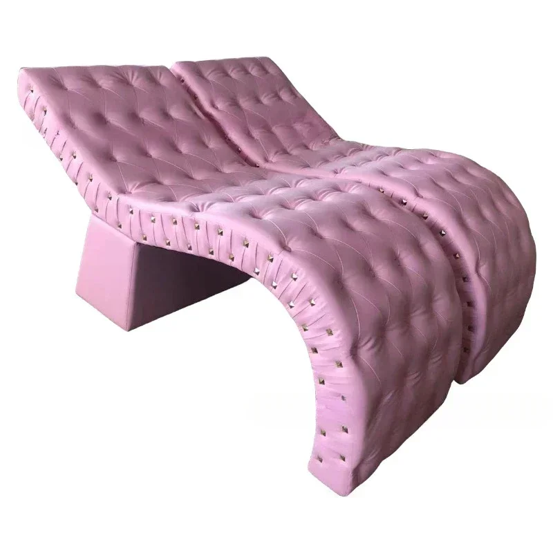 S-shaped Eyelash Tattoo Bed  Facial Care Massage Bed  Curved Leather Velvet Buckle Design  Beauty Salon 5