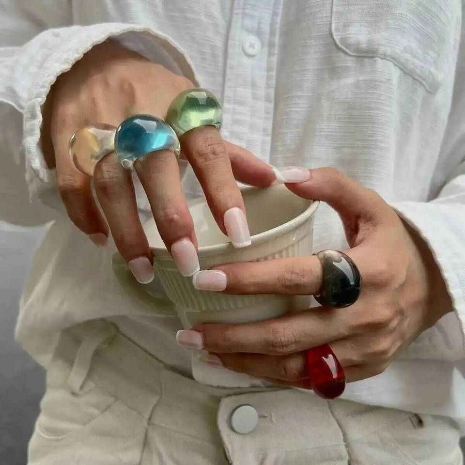  IngeSight.Z Boho Creative Transparent Multicolour Resin Rings for Women Exaggerate Geometric Chunky Ring Daily Y2K Jewelry Gifts 