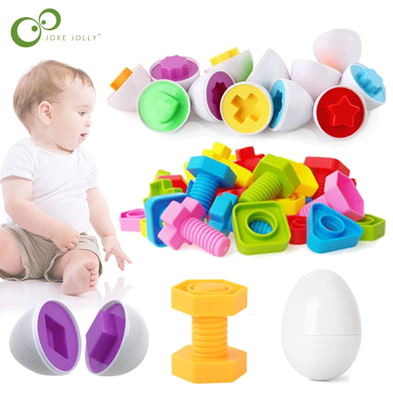 6Pcs Montessori Learning Education Math Toys Smart Eggs / Plastic Screws 3D Puzzle Game For Baby Children Educational Toys GYH