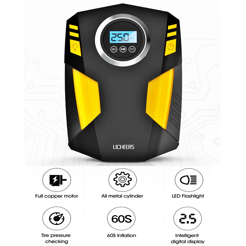 Compresseur d'air portable pour véhicule, pompe pour pneus, pour une voiture, une moto, un vélo, gonfleur numérique avec LED, 12V DC, 150 psi