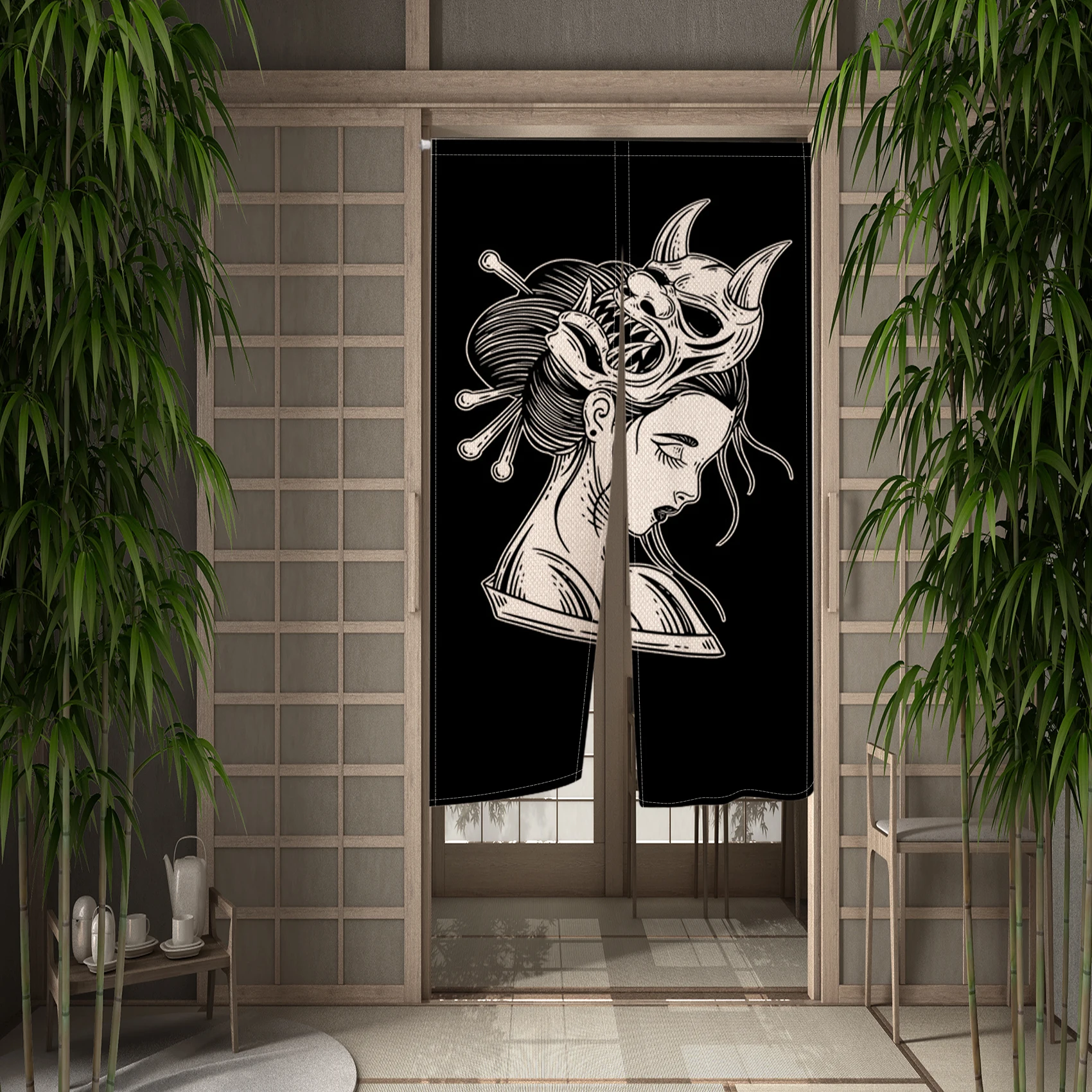 Geisha Japanese Style Door Curtain Ladies Kitchen Bedroom Bathroom Izakaya Wind And Moon Place Partition Half Curtain Decoration 5