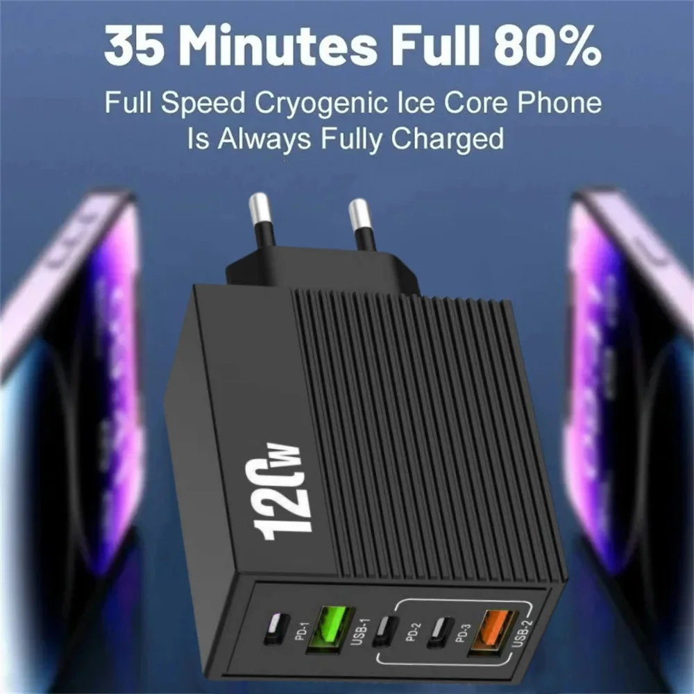 Total 120W Phone Charger Fast Charging Quick Charger PD USB Type C Wall Adapter For iPhone 16 15 Xiaomi 14 Huawei Redmi Oneplus