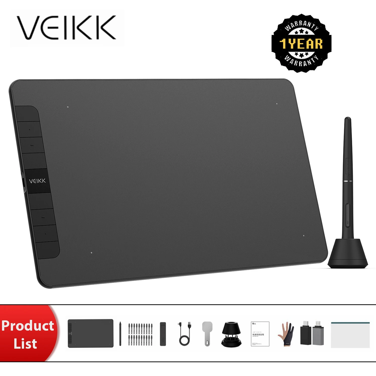 

VEIKK VK1060 Graphics tablet 10x6 Inch Digital Drawing Tablet with 8192 Levels Battery-free Pen Tablet Support Tilt Android Mac