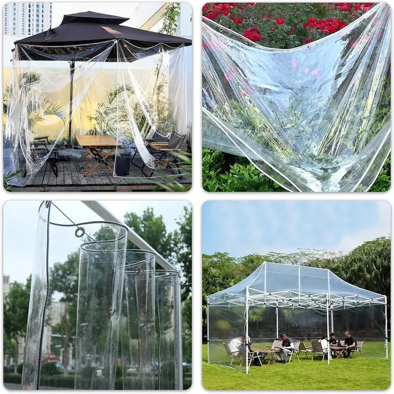 0.35&0.55mm PVC Transparent Tarpaulin With Zipper Thickened Clear Rainproof Cloth Terrace Roof Waterproof Sail Outdoor Raincover