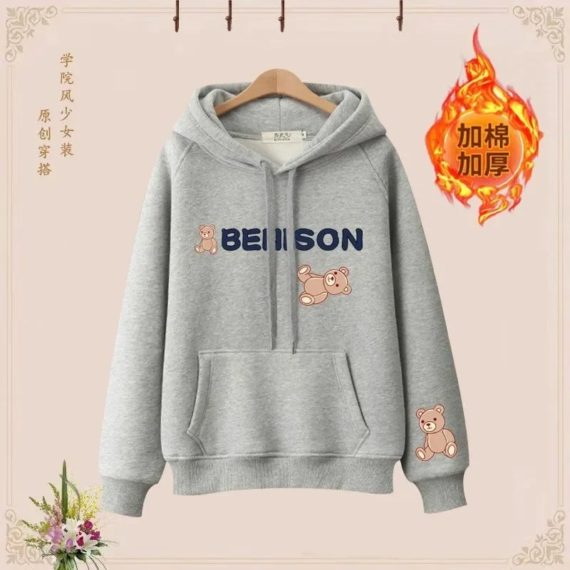 

2024 Spring and Autumn Women's Sweater Season New Cartoon Letter Academy Style Casual Hooded Sweater Loose Oversize Trendy Coat