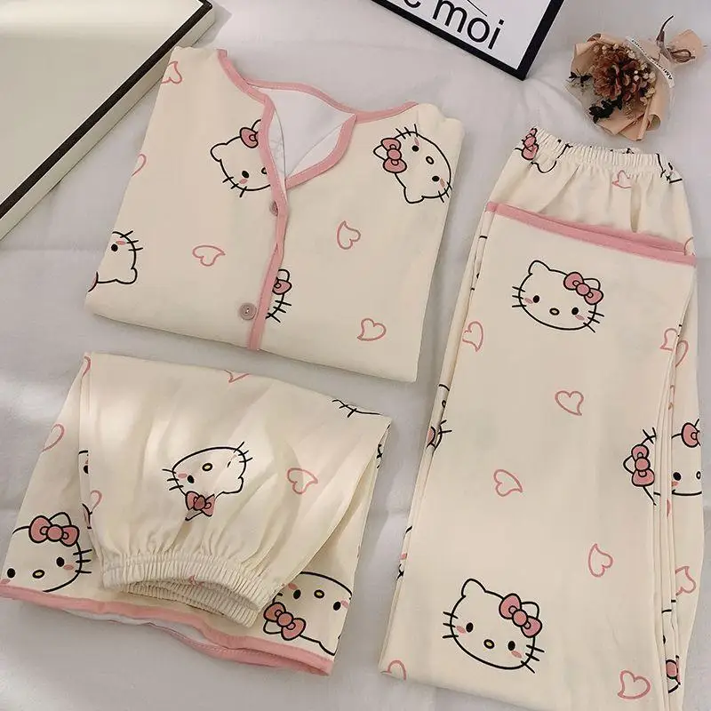 

Кавайная Пижама Sanrio Hellokitty из трех частей мягкая дышащая удобная Милая Домашняя одежда повседневная одежда для отдыха Милая для девочек